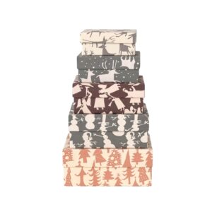 Handmade Recycled Paper Gift Boxes with Holiday Patterns, Set of 5