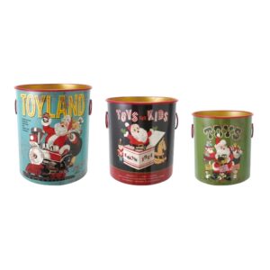 Metal Buckets with Handles & Toy Images, Set of 3